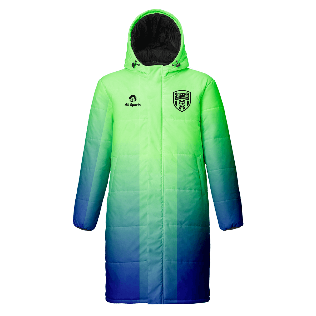 昇華中綿ロングコート 冬 緑青