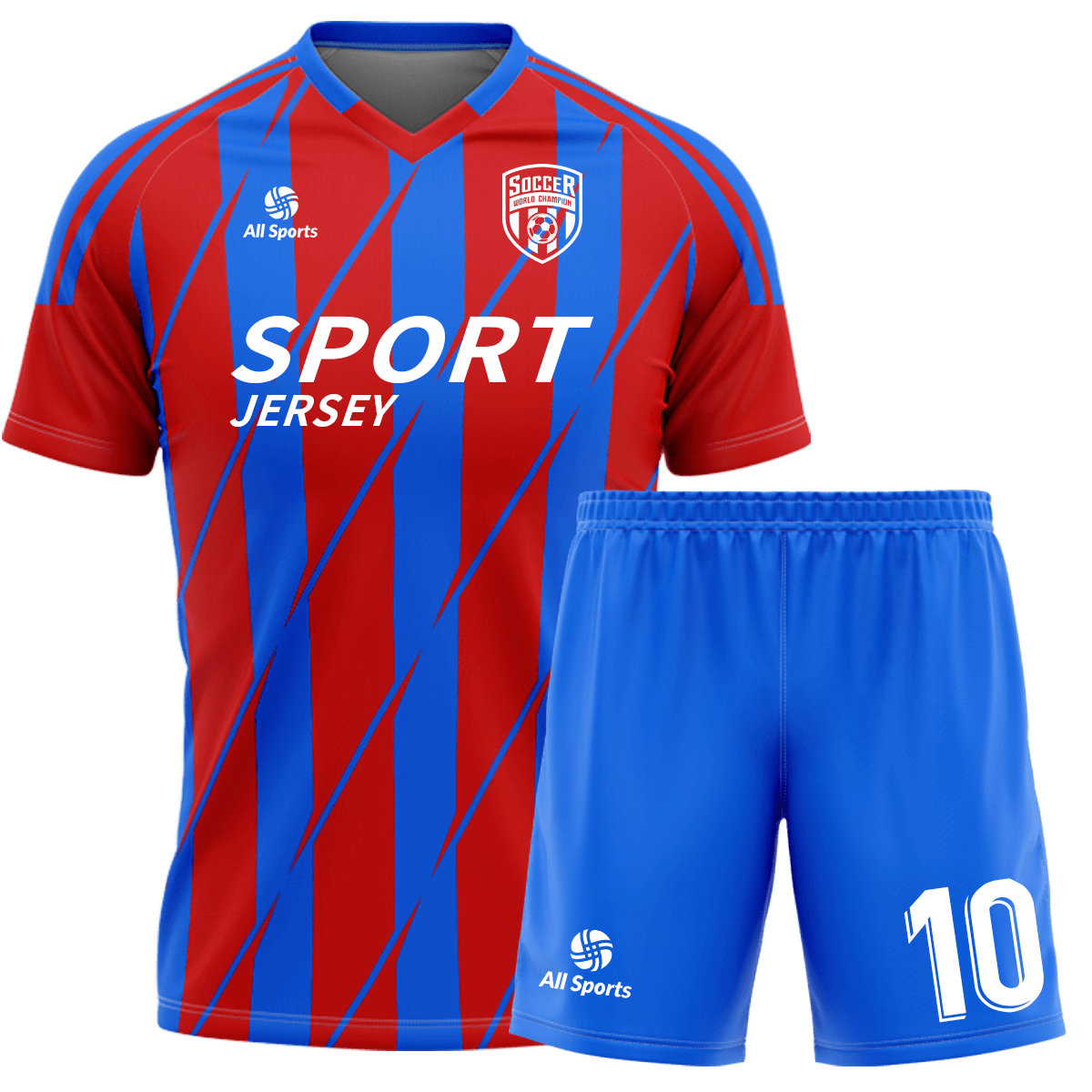 サッカー ユニフォーム 赤 青 ストライプ