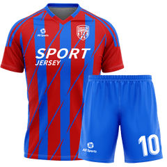 サッカー ユニフォーム 赤 青 ストライプ