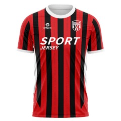 サッカー ユニフォーム 赤 黒 ストライプ