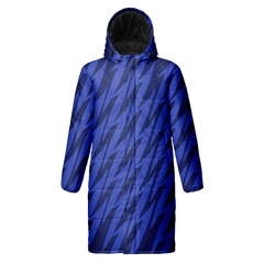 冬 の ファッション 昇華 中綿 ロングコート 青